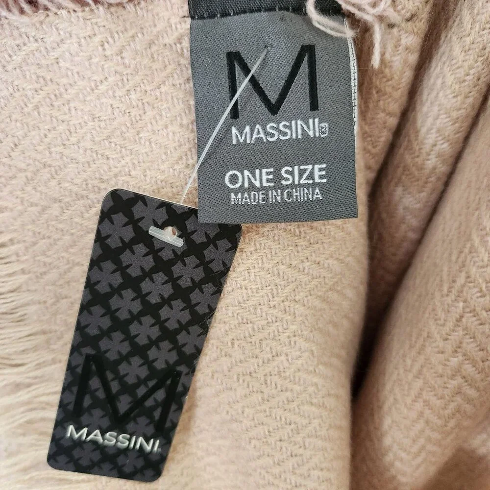 Massini Ombre Ruana One Size Beige Taupe Wrap Shawl Fall Winter Boho Prairie - Picture 7 of 11